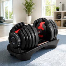 Adjustable Dumbbell Set 24kg Weight Plates Home Gym Exercise Free Weights Black