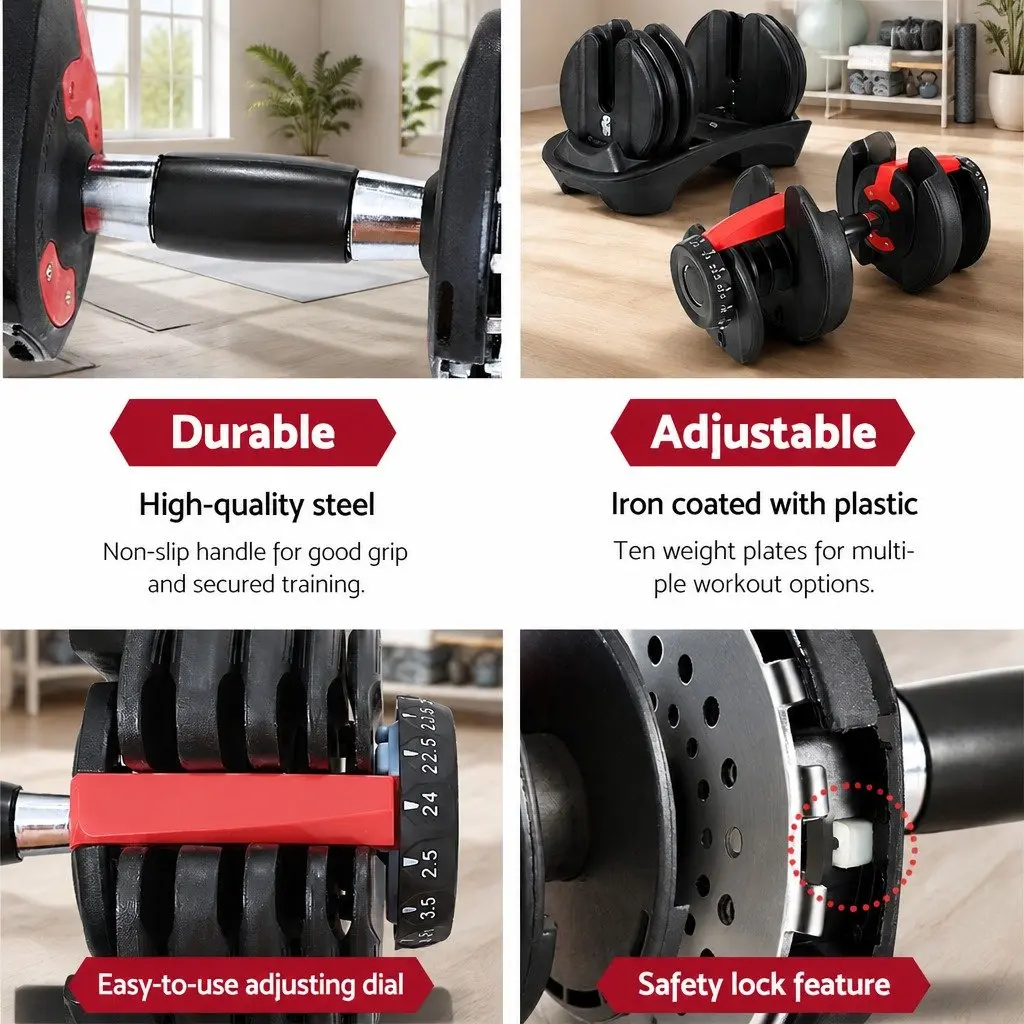 Adjustable Dumbbell Set Steel 24kg Black
