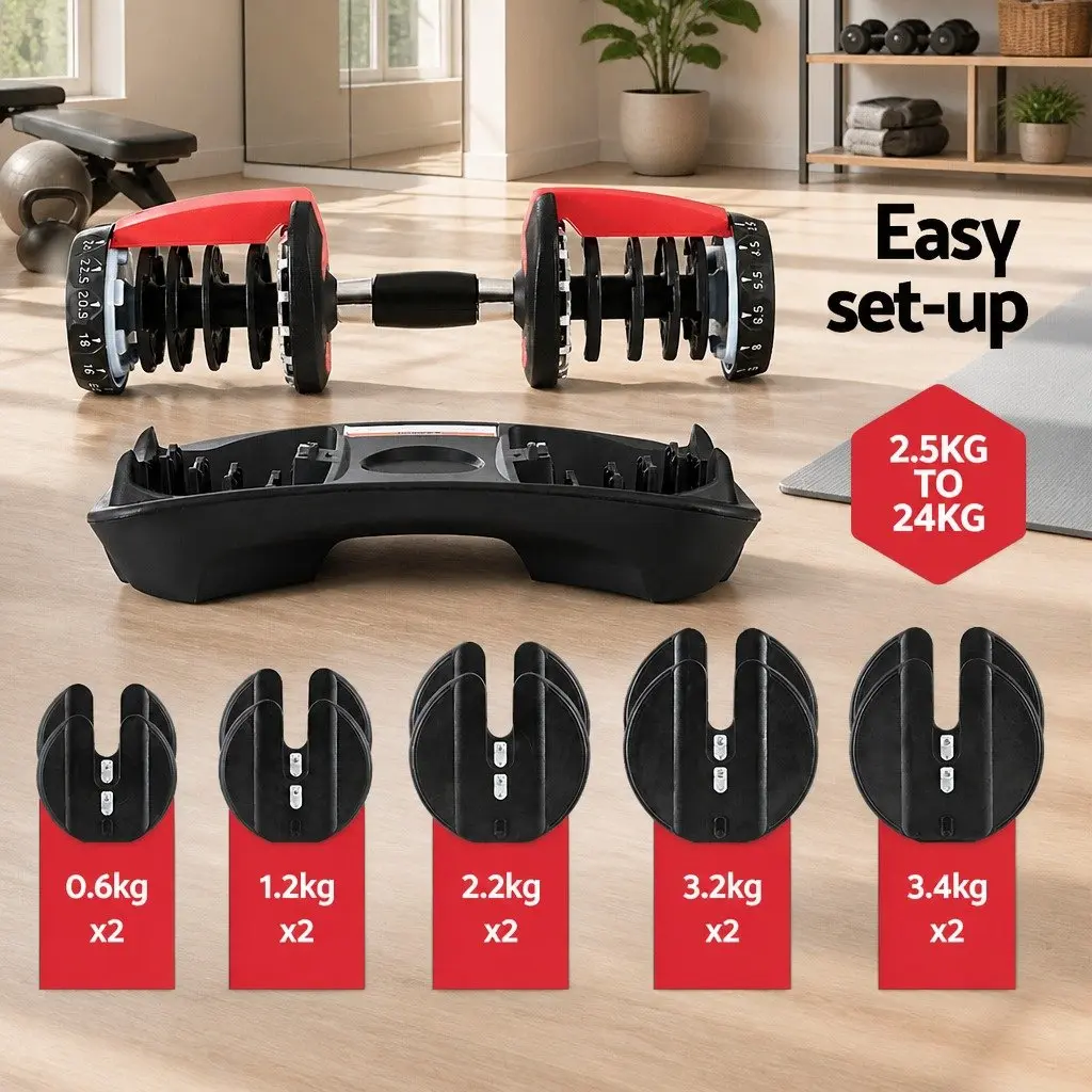 Adjustable Dumbbell Set Steel 24kg Black