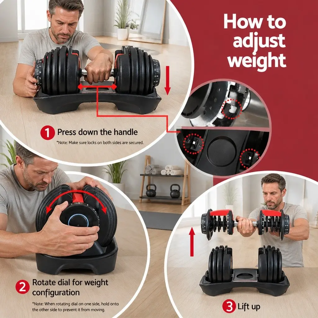 Adjustable Dumbbell Set Steel 24kg Black