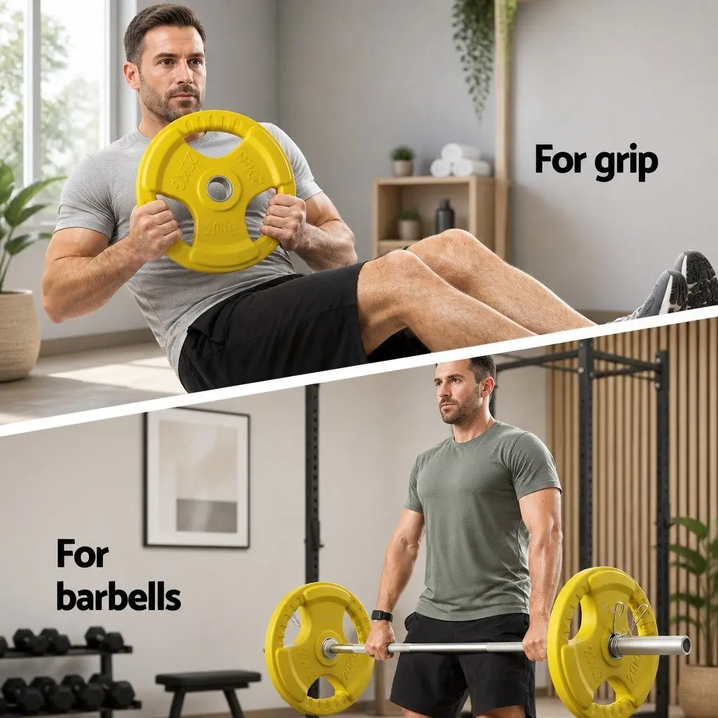 Olympic Weight Plates 20kg Pair Heavy Duty Cast Iron with Rubber Coating for Home Gym Strength Training