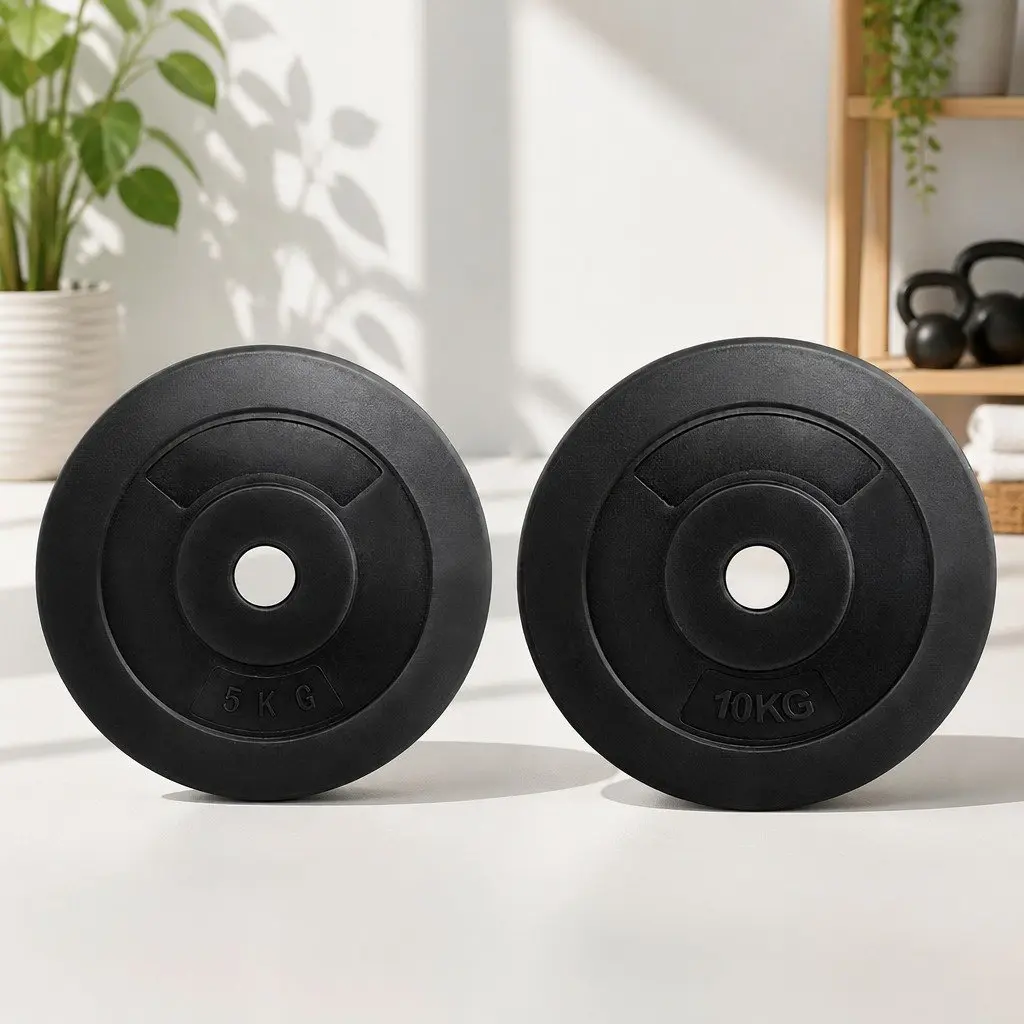 30kg Barbell Weight Plates Rubber Surface Cast Cement Core Standard 31mm Black