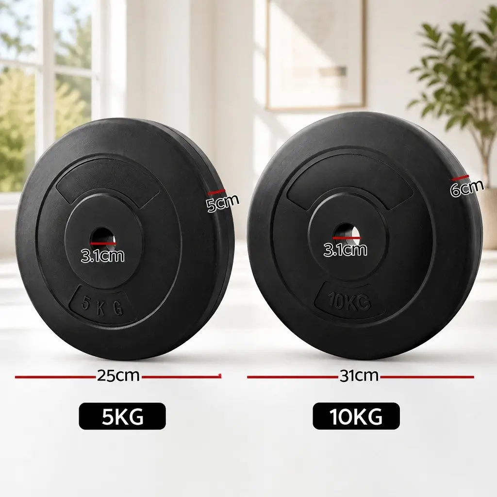 30kg Barbell Weight Plates Rubber Surface Cast Cement Core Standard 31mm Black