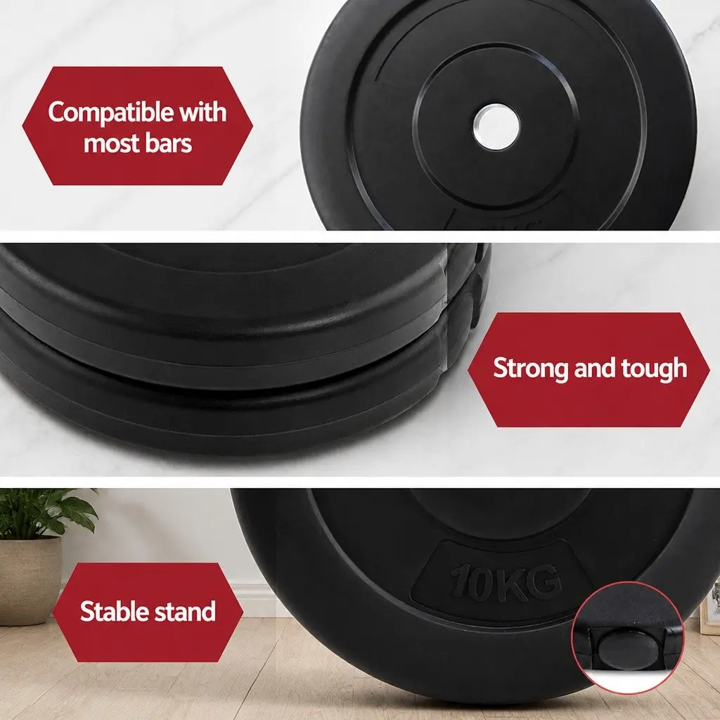 30kg Barbell Weight Plates Rubber Surface Cast Cement Core Standard 31mm Black