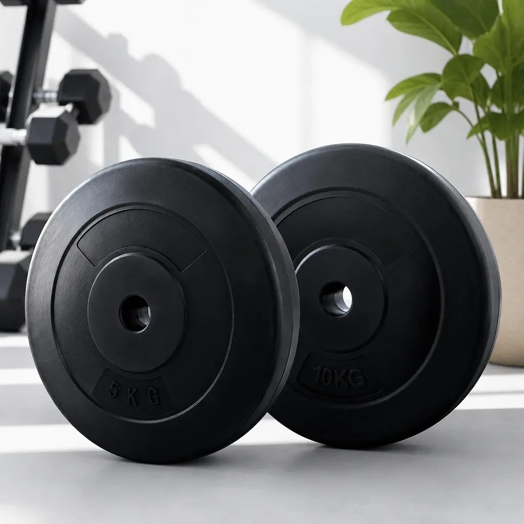 30kg Barbell Weight Plates Rubber Surface Cast Cement Core Standard 31mm Black