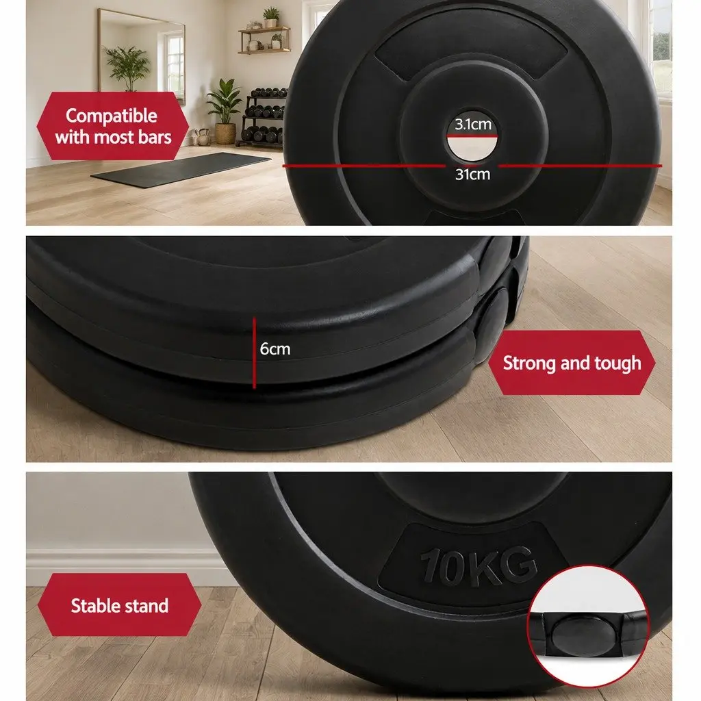 Weight Plates 2 Piece 10kg Cast Cement Rubber Surface Home Gym Standard Black