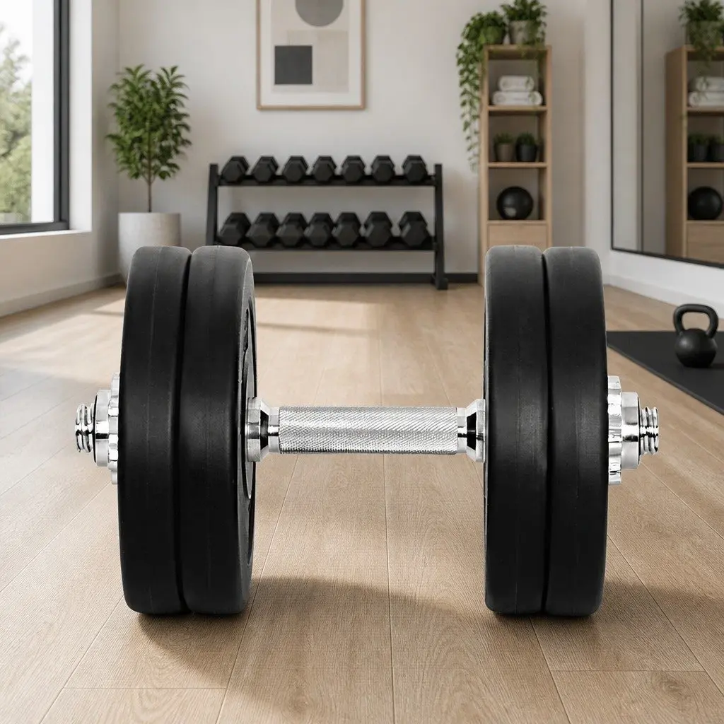 Dumbbell Set 25kg Weight Plates Adjustable Lifting Bar Non-Slip Handle Gym
