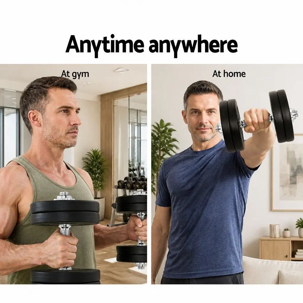 Dumbbell Set 25kg Weight Plates Adjustable Lifting Bar Non-Slip Handle Gym