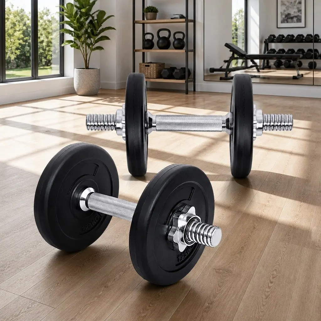 Adjustable Weight Dumbbell Set 10kg Non-Slip Handle Black and Silver Home Gym Fitness