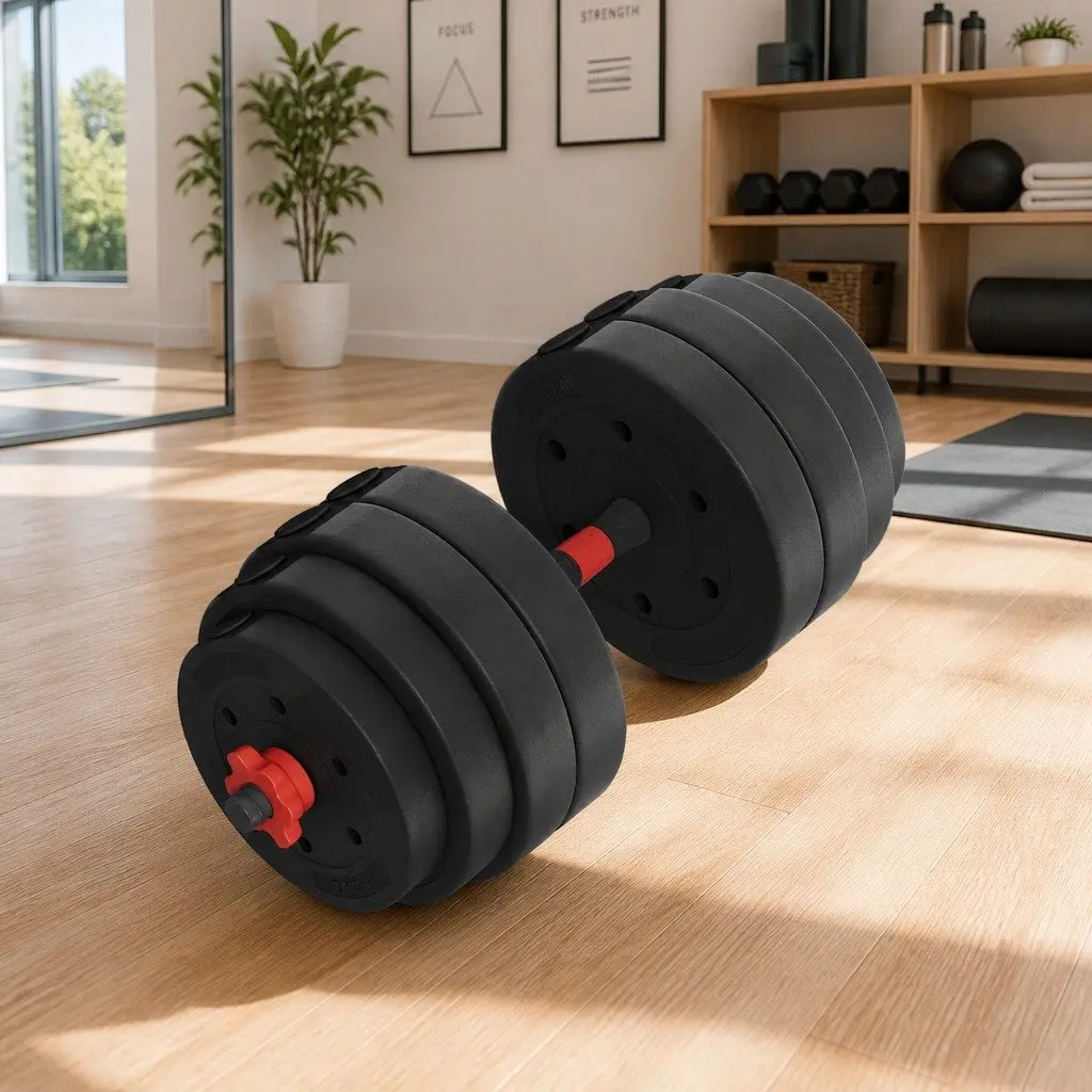 Adjustable Dumbbell Barbell Kettlebell Weight Set 40kg Black and Red