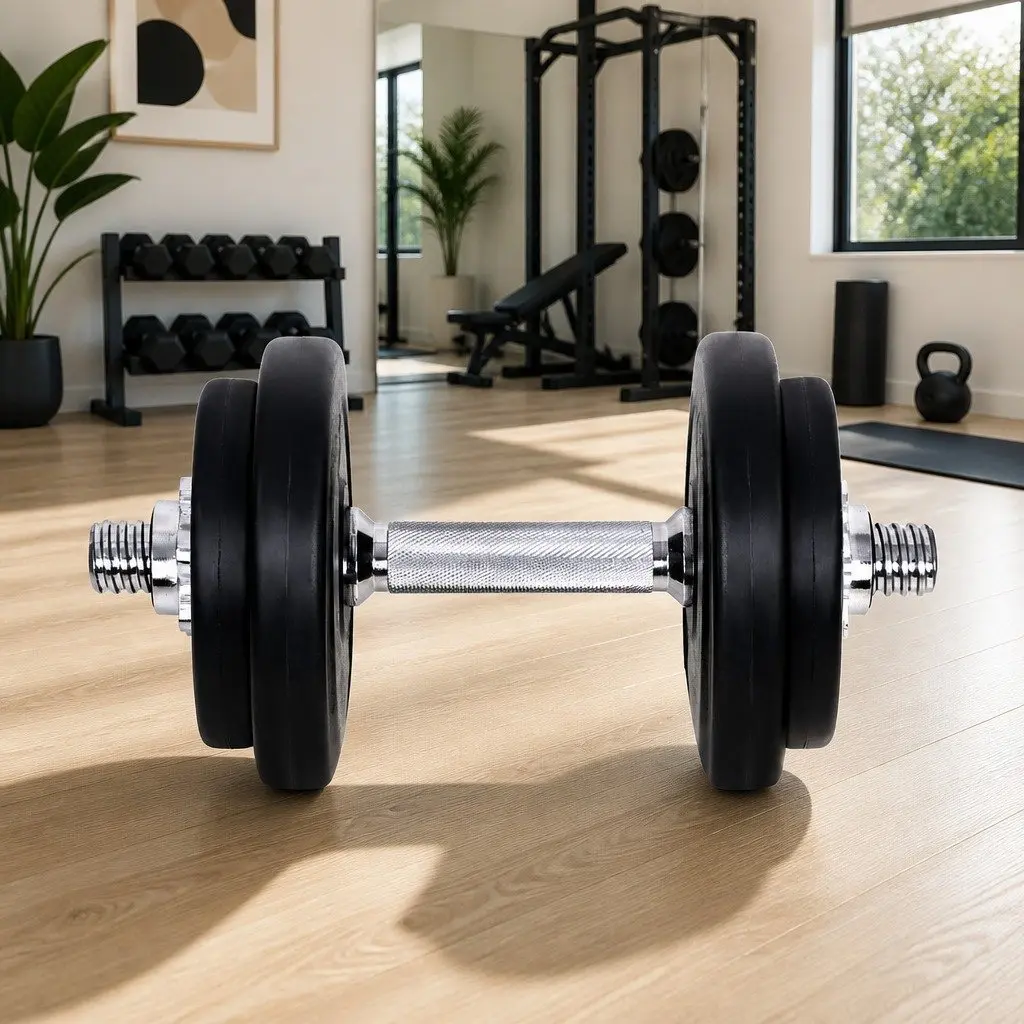20kg Dumbbell Set Adjustable Dumbbells Steel Bar Non-Slip Handle Black and Silver