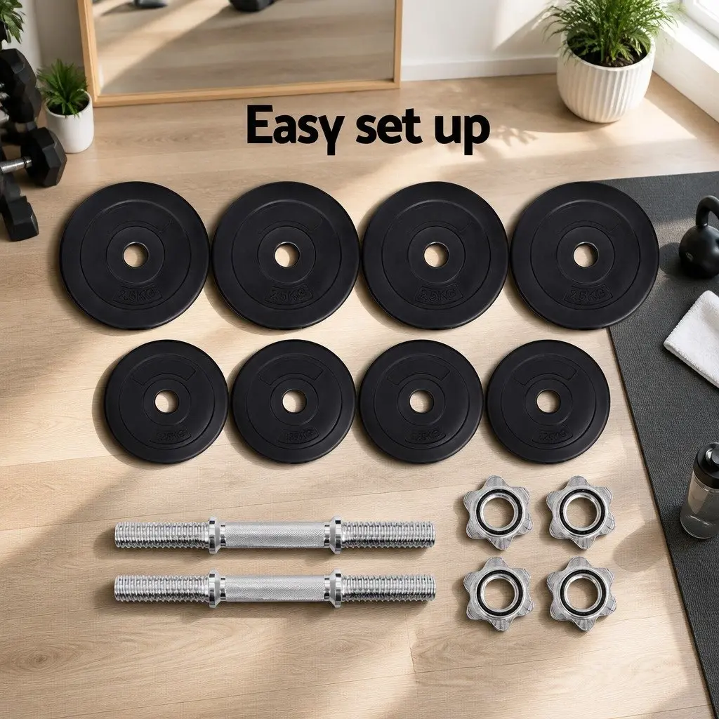 20kg Dumbbell Set Adjustable Dumbbells Steel Bar Non-Slip Handle Black and Silver