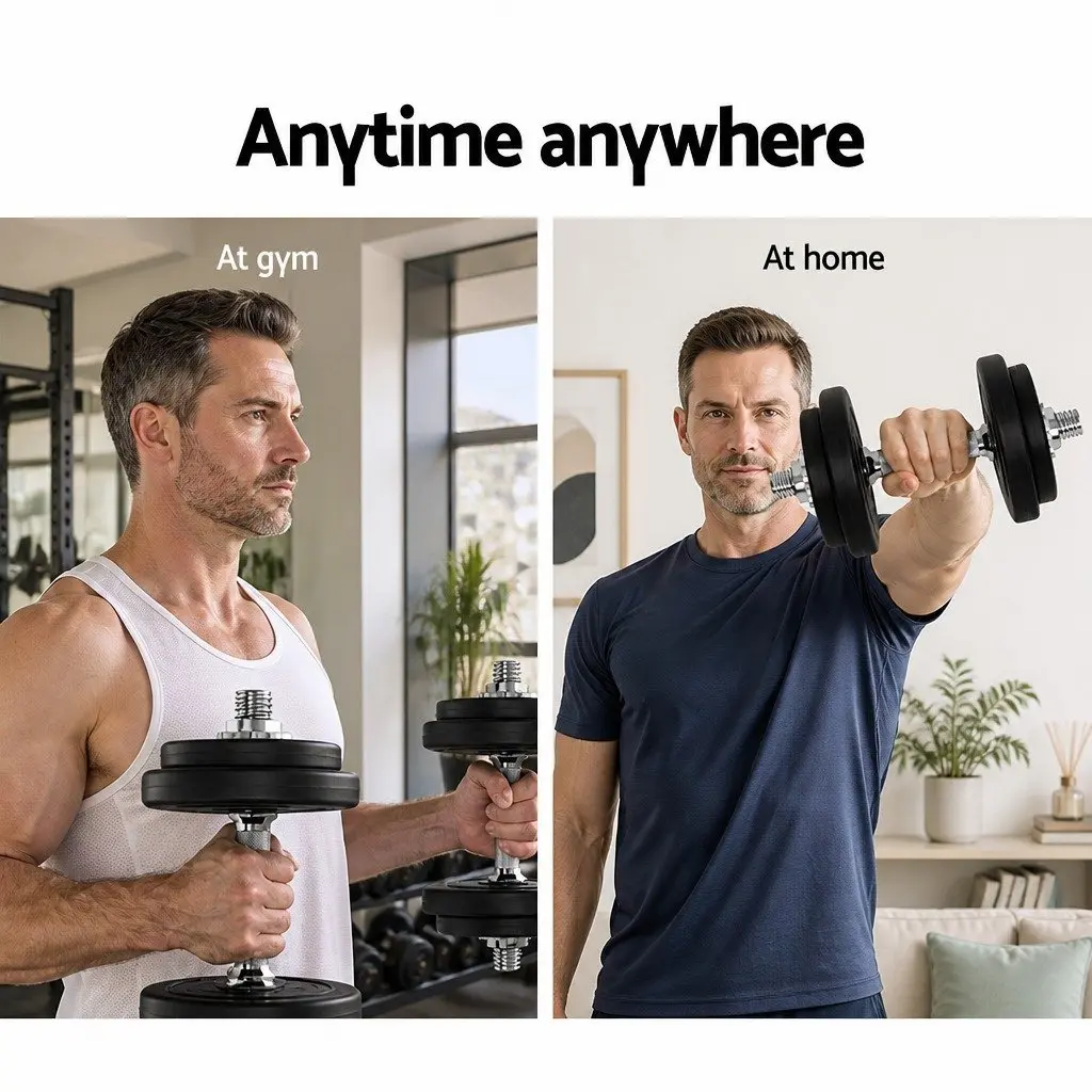20kg Dumbbell Set Adjustable Dumbbells Steel Bar Non-Slip Handle Black and Silver