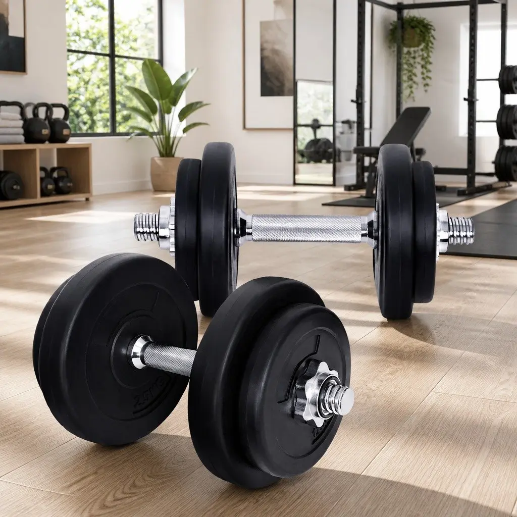 20kg Dumbbell Set Adjustable Dumbbells Steel Bar Non-Slip Handle Black and Silver