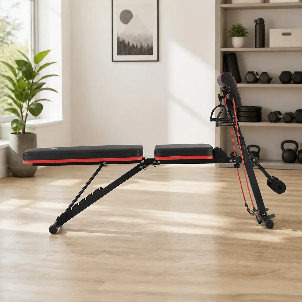 Weight Bench Adjustable Black Heavy-Duty Steel 8 Incline Levels Preacher Curl Attachment Home Gym 128x41x29to100cm 260kg Capacity