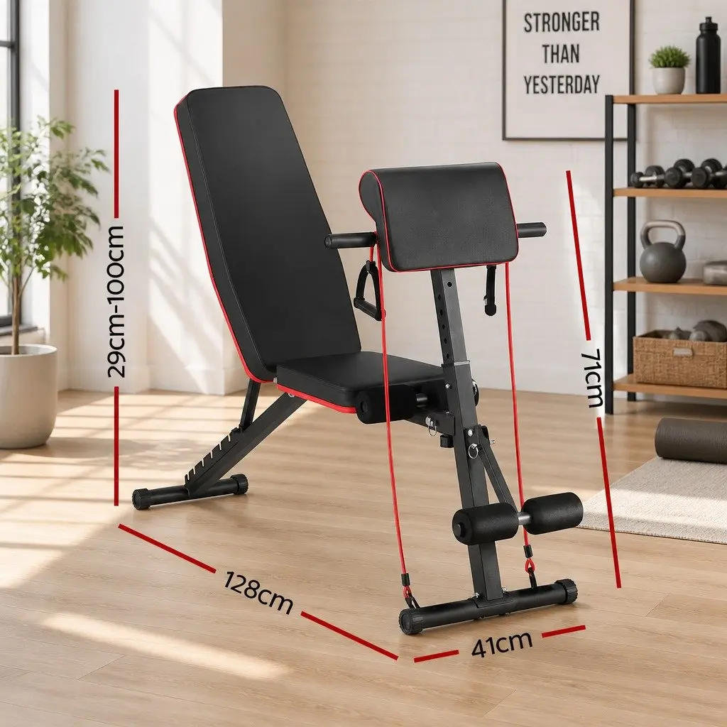 Weight Bench Adjustable Black Heavy-Duty Steel 8 Incline Levels Preacher Curl Attachment Home Gym 128x41x29to100cm 260kg Capacity