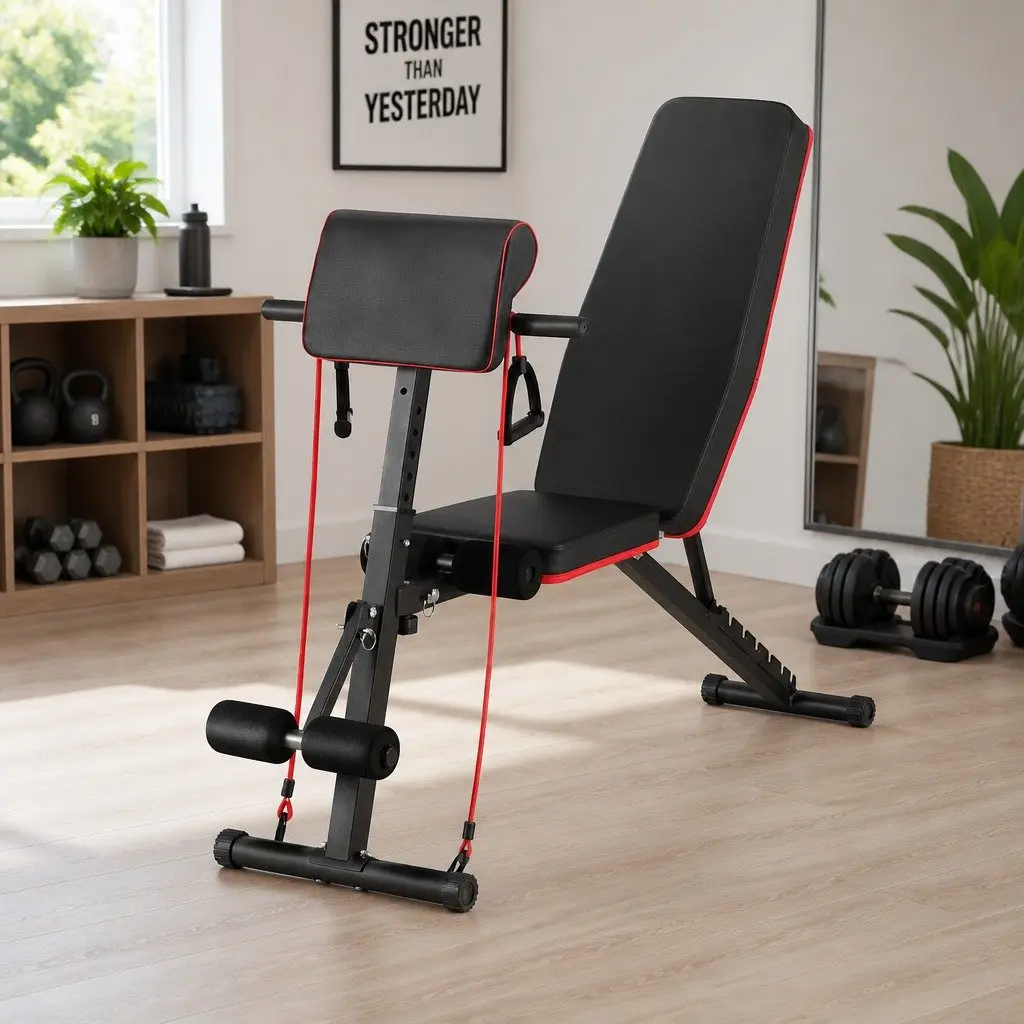 Weight Bench Adjustable Black Heavy-Duty Steel 8 Incline Levels Preacher Curl Attachment Home Gym 128x41x29to100cm 260kg Capacity