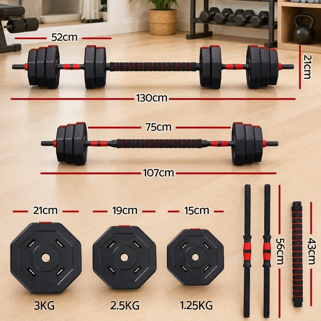 40kg Adjustable Dumbbell Barbell Set Cast Iron Black and Red