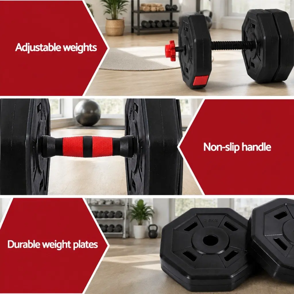 40kg Adjustable Dumbbell Barbell Set Cast Iron Black and Red