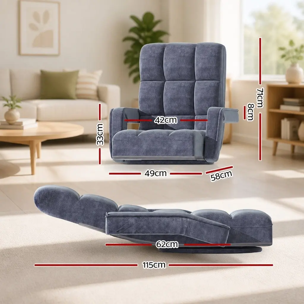 Floor Lounge Chair Adjustable Reclining Metal Base Foldable Charcoal