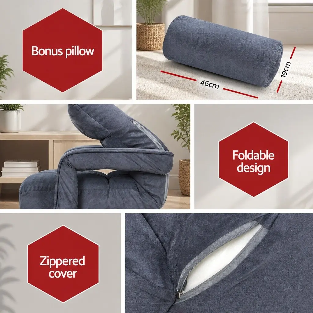 Floor Lounge Chair Adjustable Reclining Metal Base Foldable Charcoal