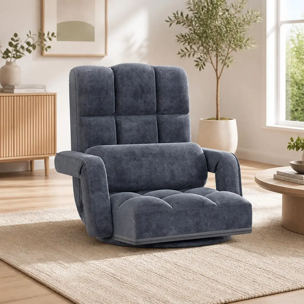 Floor Lounge Chair Adjustable Reclining Metal Base Foldable Charcoal