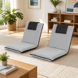 Floor Lounge Sofa Bed Chair Grey Adjustable Recliner Foldable Portable Cushion