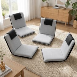 Floor Lounge Sofa Bed Grey Adjustable Recliner Chair Five Position Foldable