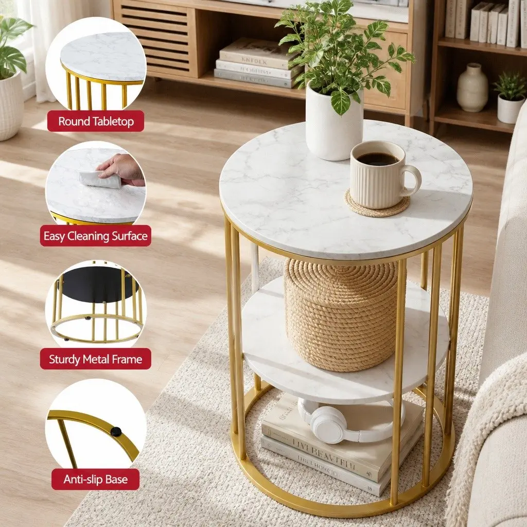 Floor Lounge Sofa Bed with 2 Tier Coffee Table Charcoal Gold or White 186cm x 96cm x 17cm MDF and Metal Frame