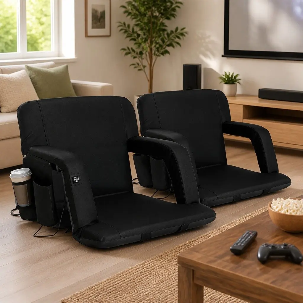 Heated Floor Lounge Sofa Bed 5-Position Adjustable Recliner with Armrest Black
