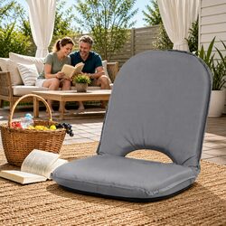 Foldable Floor Lounge Sofa Chair Grey Adjustable Recliner Indoor Outdoor Camping
