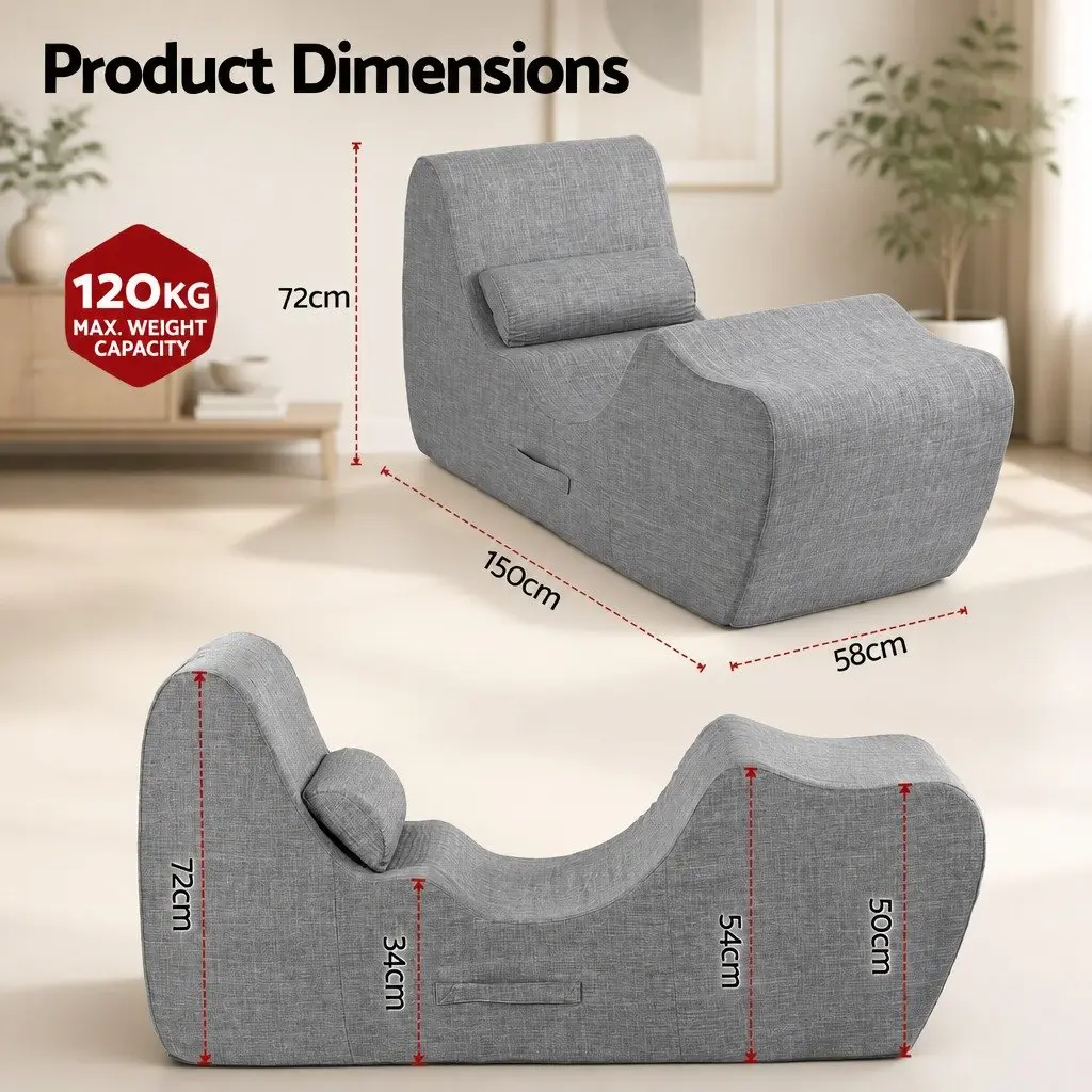 Chaise Lounge Chair Ergonomic S-Curve Boneless Relaxing Seating Grey 150cm x 58cm x 72cm