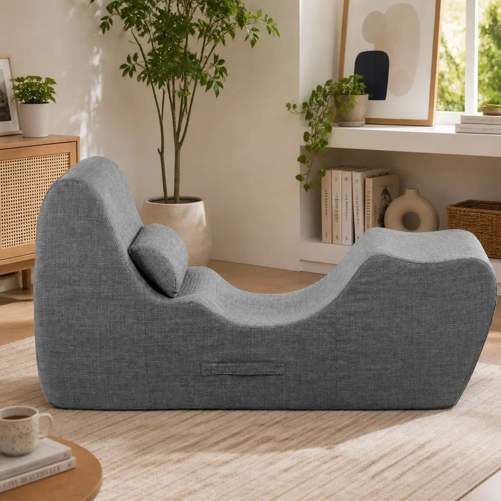Chaise Lounge Chair Ergonomic S-Curve Boneless Relaxing Seating Grey 150cm x 58cm x 72cm