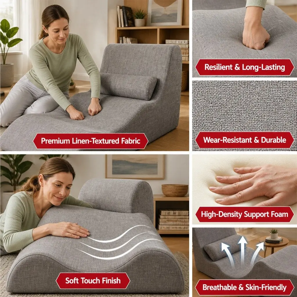 Chaise Lounge Chair Ergonomic S-Curve Boneless Relaxing Seating Grey 150cm x 58cm x 72cm