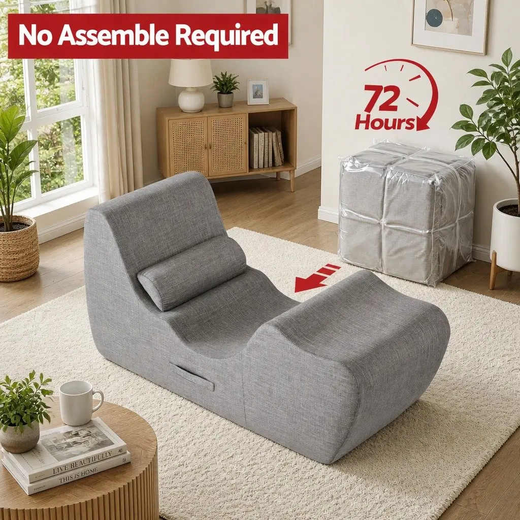 Chaise Lounge Chair Ergonomic S-Curve Boneless Relaxing Seating Grey 150cm x 58cm x 72cm