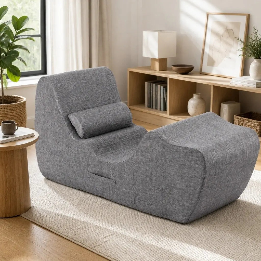 Chaise Lounge Chair Ergonomic S-Curve Boneless Relaxing Seating Grey 150cm x 58cm x 72cm