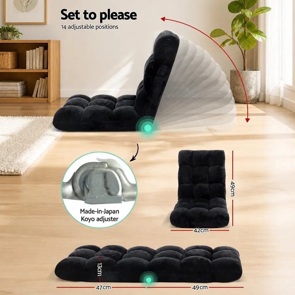 Floor Lounge Chair and 2-Tier Coffee Table Bundle Adjustable Positions Black and White