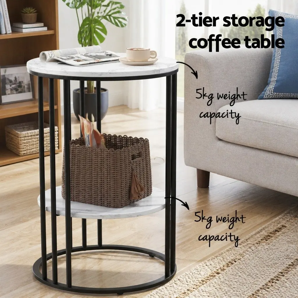 Floor Lounge Chair and 2-Tier Coffee Table Bundle Adjustable Positions Black and White