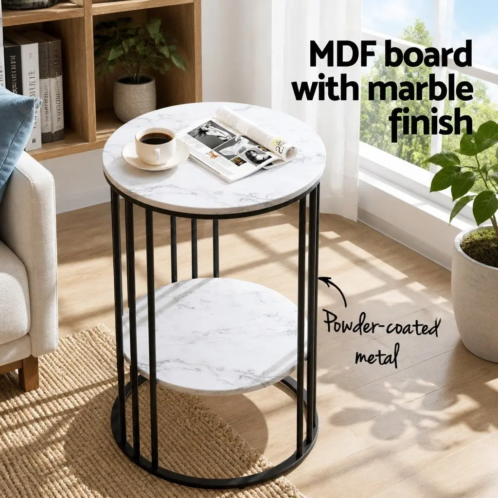 Floor Lounge Chair and 2-Tier Coffee Table Bundle Adjustable Positions Black and White