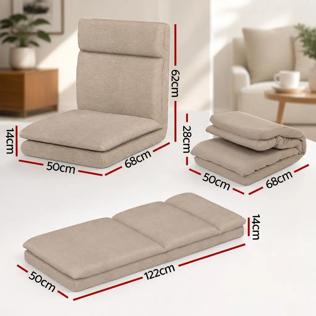 Floor Chair Recliner Lounge Seat Faux Linen Fabric Five Positions Foldable Portable Brown