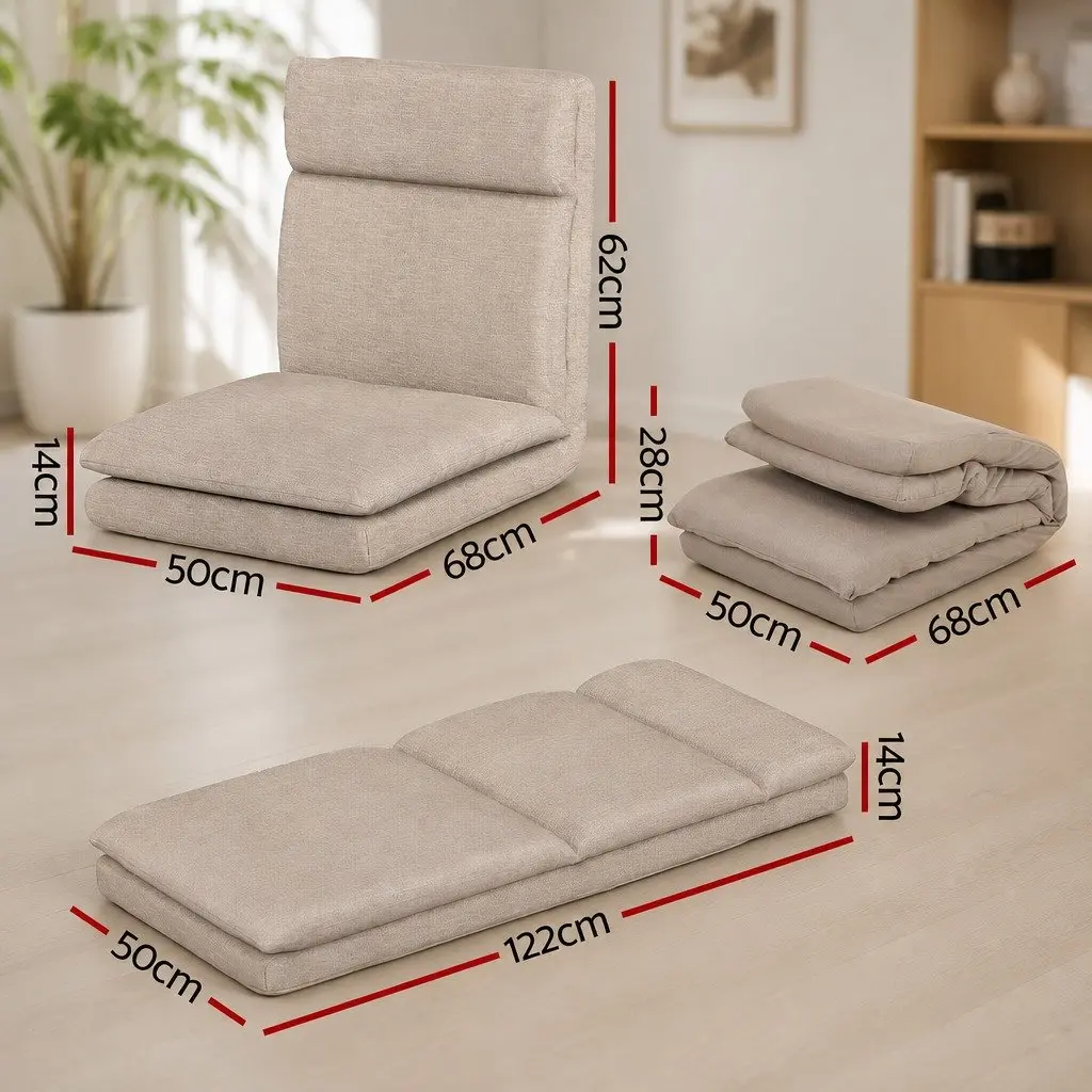 Floor Chair Recliner Lounger Foldable Faux Linen Fabric 122cm Brown 4 Piece
