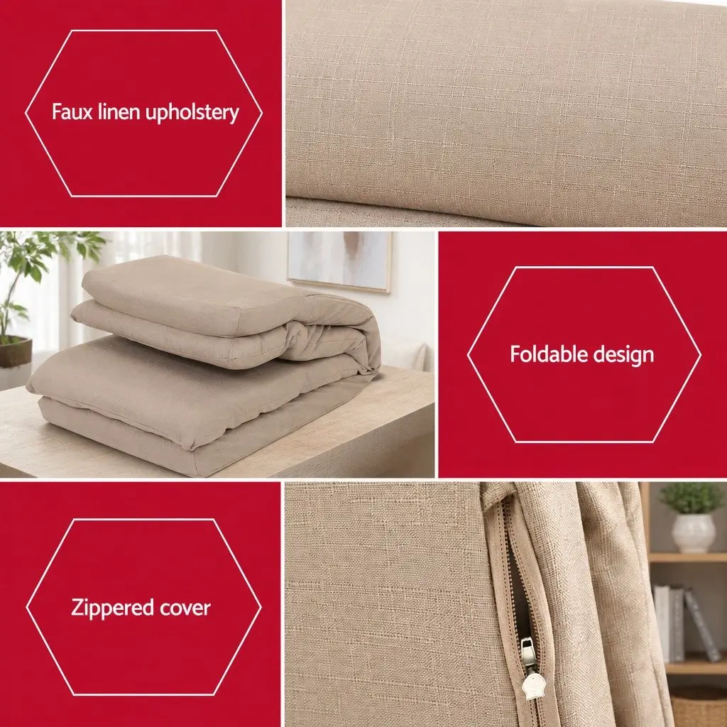 Floor Chair Recliner Lounger Foldable Faux Linen Fabric 122cm Brown 4 Piece