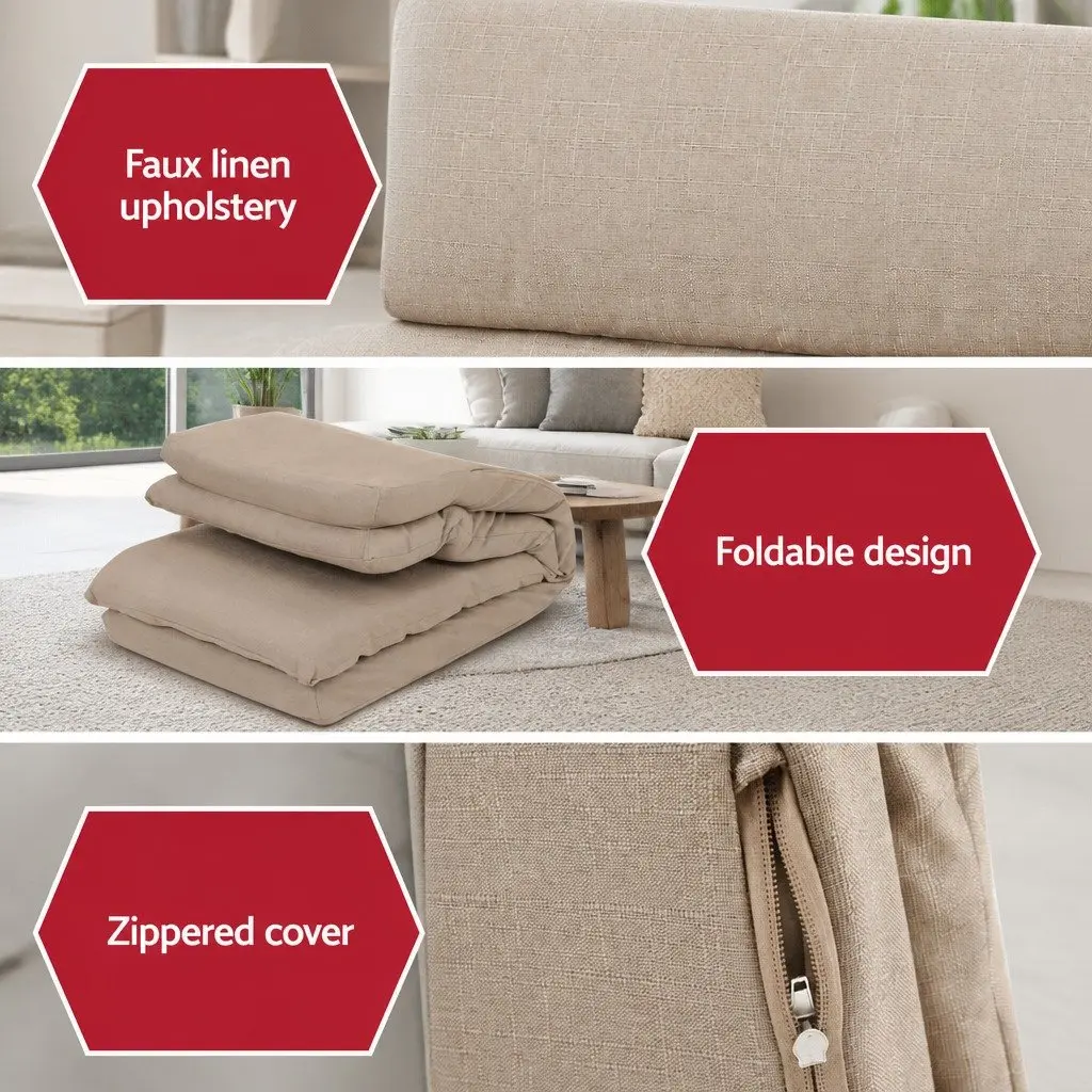Floor Chair Sofa Lounge Faux Linen Fabric 1 Seater Reclining Foldable Portable Beige