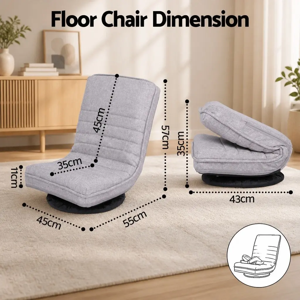 Swivel Floor Chair Adjustable Foldable Lounge Seat 45cm W Beige