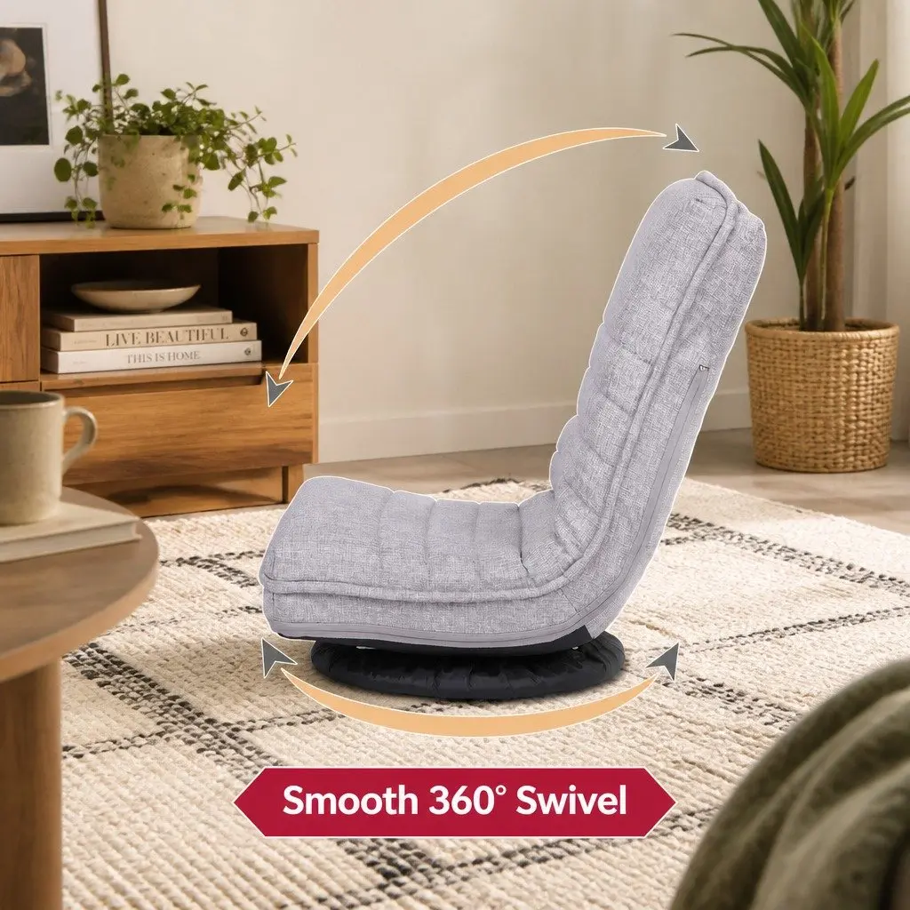 Swivel Floor Chair Adjustable Foldable Lounge Seat 45cm W Beige