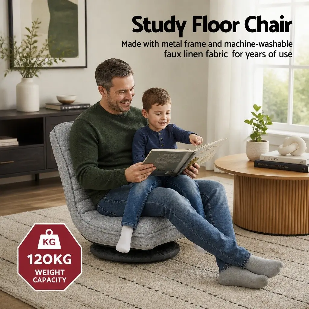 Swivel Floor Chair Adjustable Foldable Lounge Seat 45cm W Beige