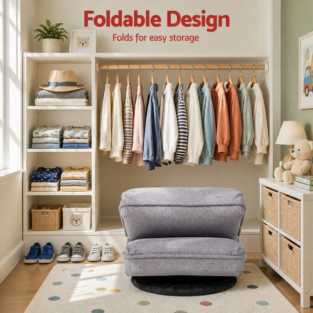 Swivel Floor Chair Adjustable Foldable Lounge Seat 45cm W Beige