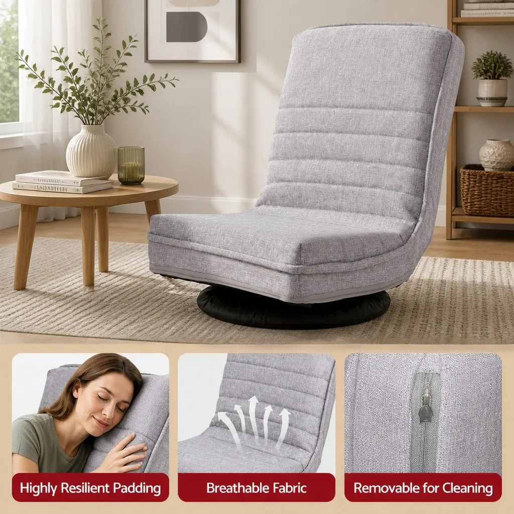 Swivel Floor Chair Adjustable Foldable Lounge Seat 45cm W Beige