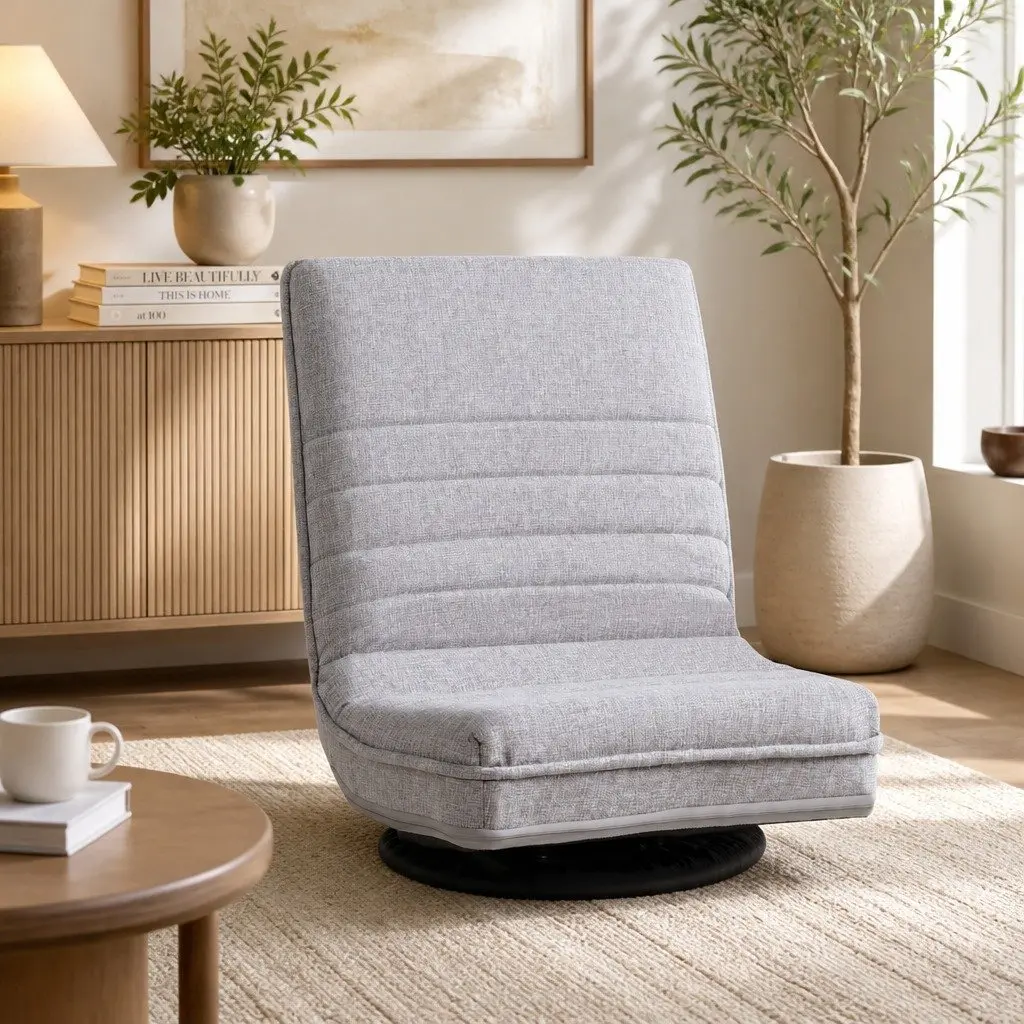 Swivel Floor Chair Adjustable Foldable Lounge Seat 45cm W Beige