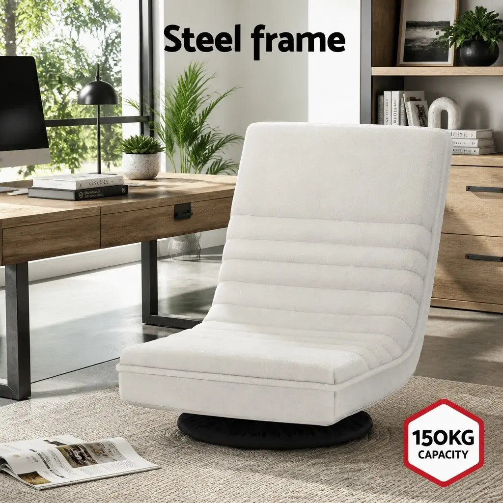 Floor Lounge Sofa Foldable Recliner Chair White Linen 45cm W x 55cm D x 57cm H